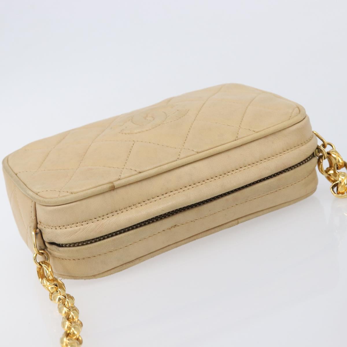 CHANEL Matelasse Chain Shoulder Bag Lamb Skin Beige Gold CC Auth ka6924A