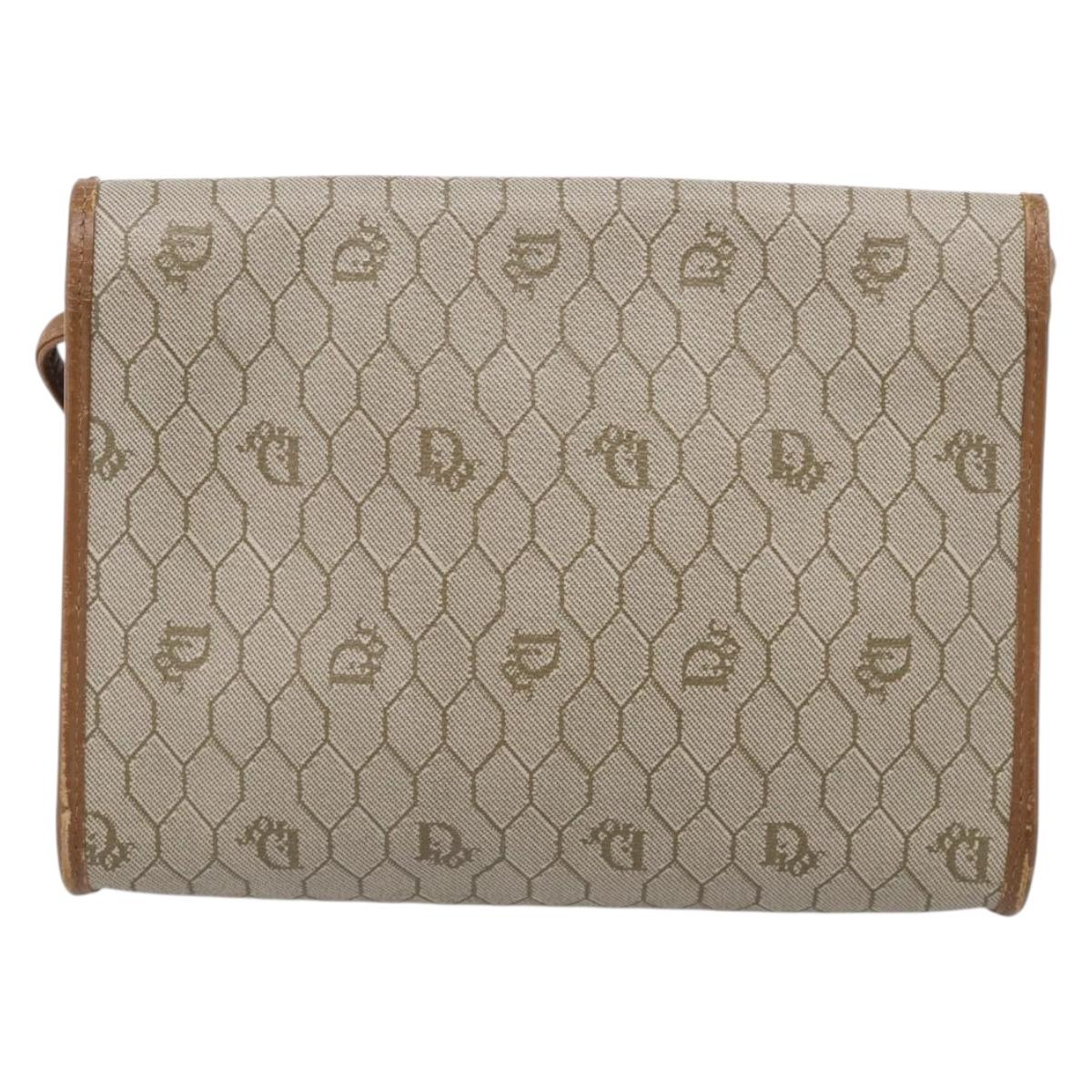 Christian Dior Honeycomb Canvas Shoulder Bag PVC Beige Gold Auth ka6925