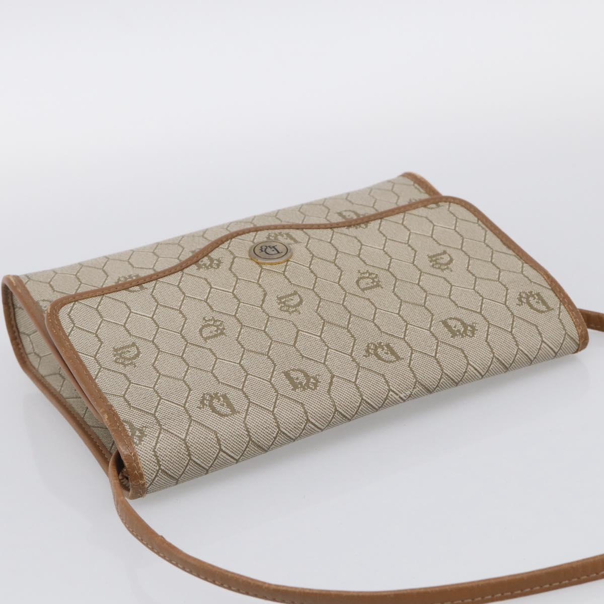 Christian Dior Honeycomb Canvas Shoulder Bag PVC Beige Gold Auth ka6925