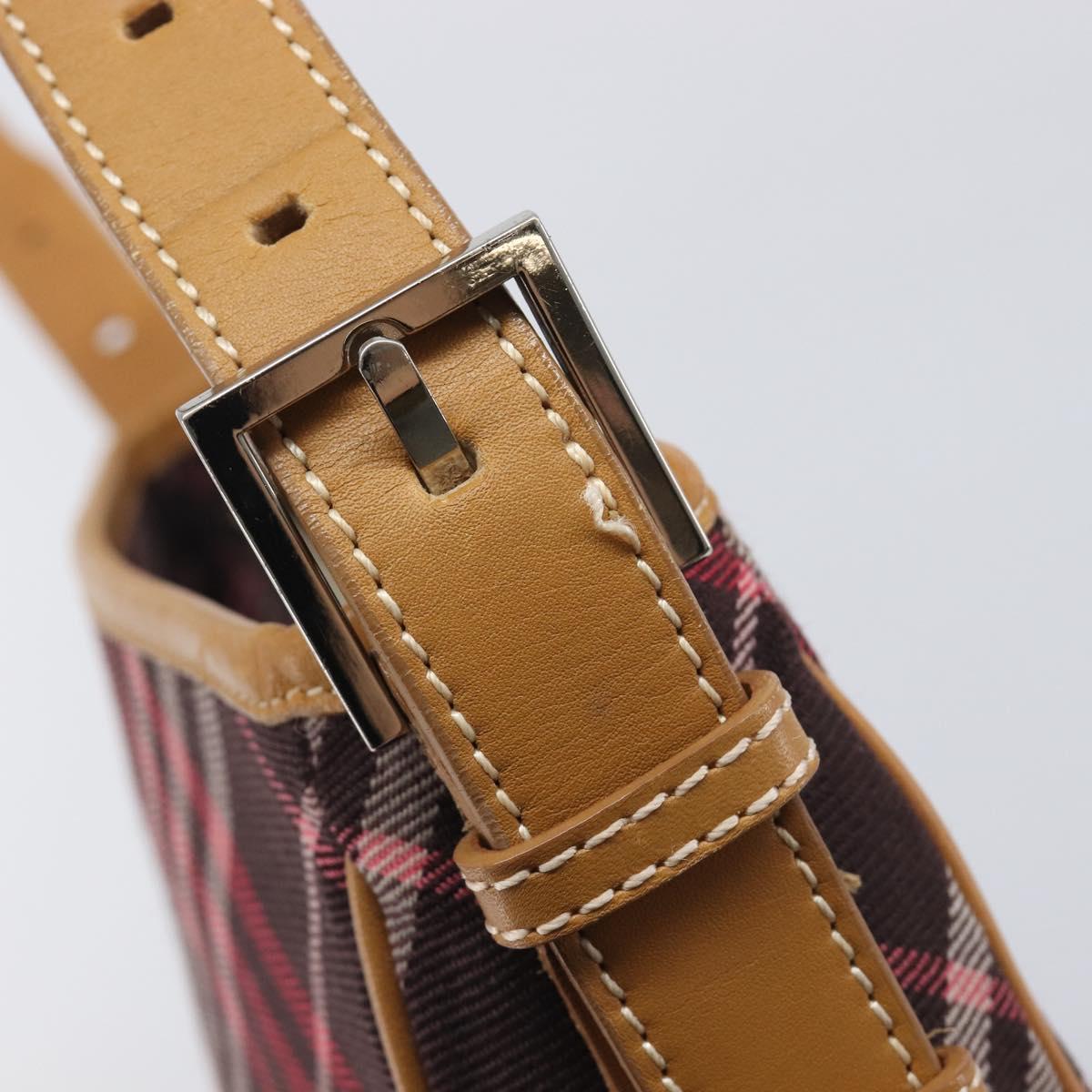 BURBERRY Nova Check Blue Label Shoulder Bag Canvas Red Silver Auth ka6927