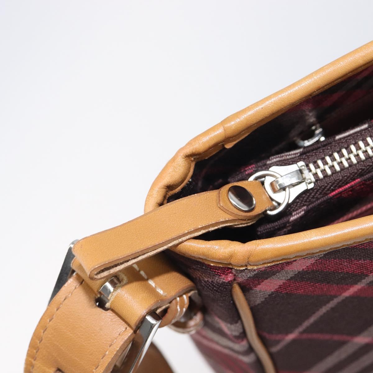 BURBERRY Nova Check Blue Label Shoulder Bag Canvas Red Silver Auth ka6927
