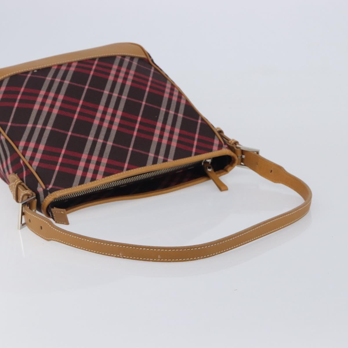 BURBERRY Nova Check Blue Label Shoulder Bag Canvas Red Silver Auth ka6927