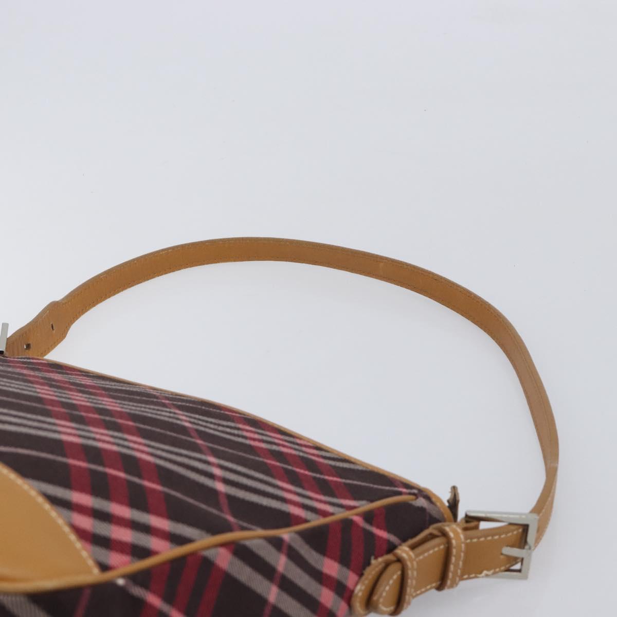 BURBERRY Nova Check Blue Label Shoulder Bag Canvas Red Silver Auth ka6927