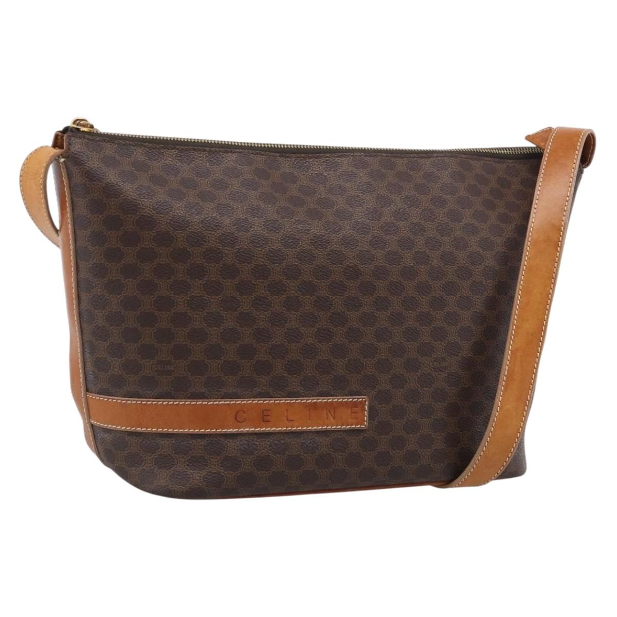 CELINE Macadam Canvas Shoulder Bag PVC Leather Brown Gold Auth ka6930