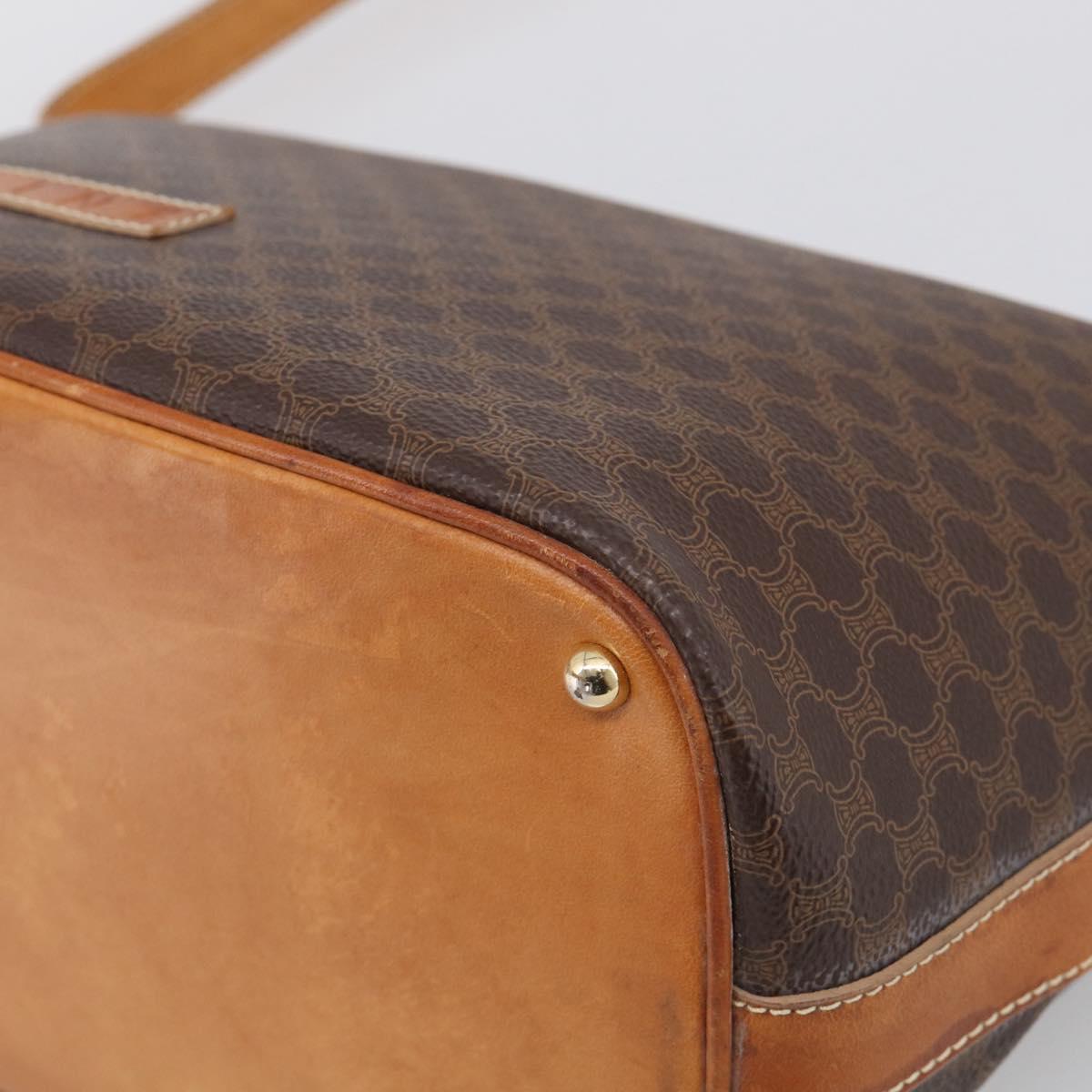CELINE Macadam Canvas Shoulder Bag PVC Leather Brown Gold Auth ka6930