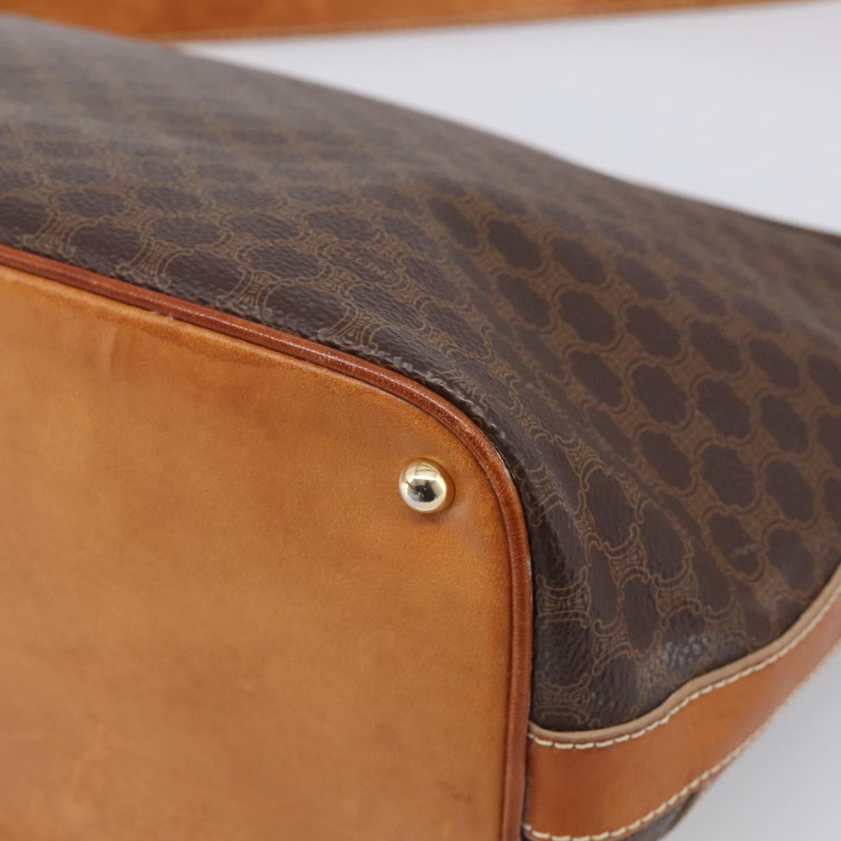 CELINE Macadam Canvas Shoulder Bag PVC Leather Brown Gold Auth ka6930
