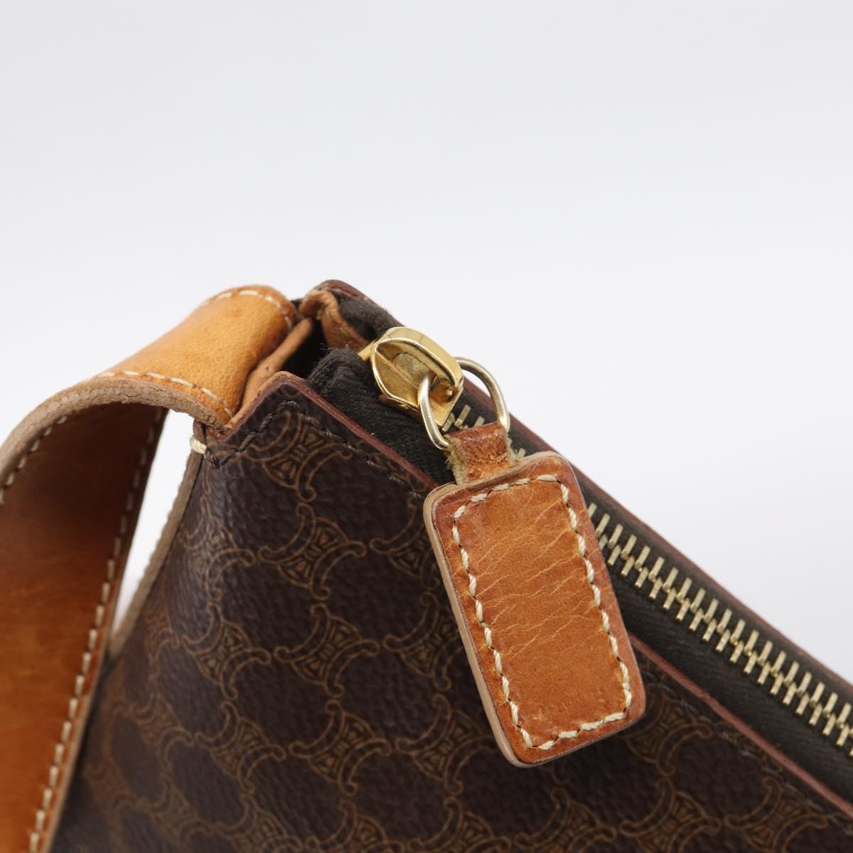 CELINE Macadam Canvas Shoulder Bag PVC Leather Brown Gold Auth ka6930