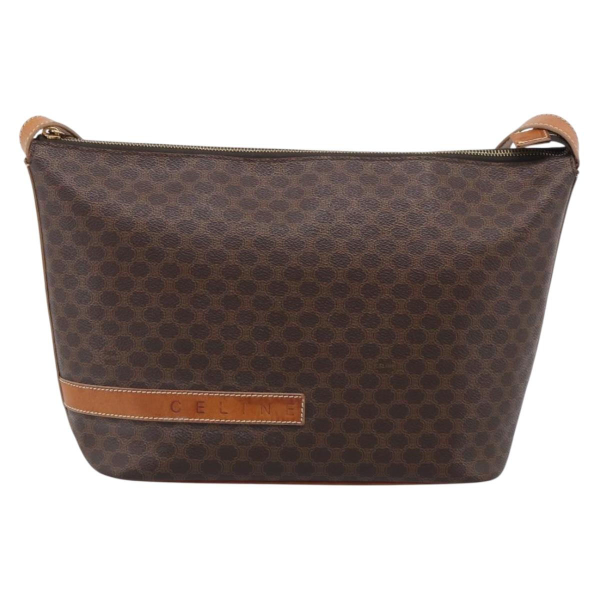 CELINE Macadam Canvas Shoulder Bag PVC Leather Brown Gold Auth ka6930