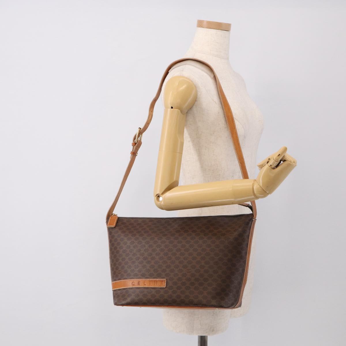 CELINE Macadam Canvas Shoulder Bag PVC Leather Brown Gold Auth ka6930