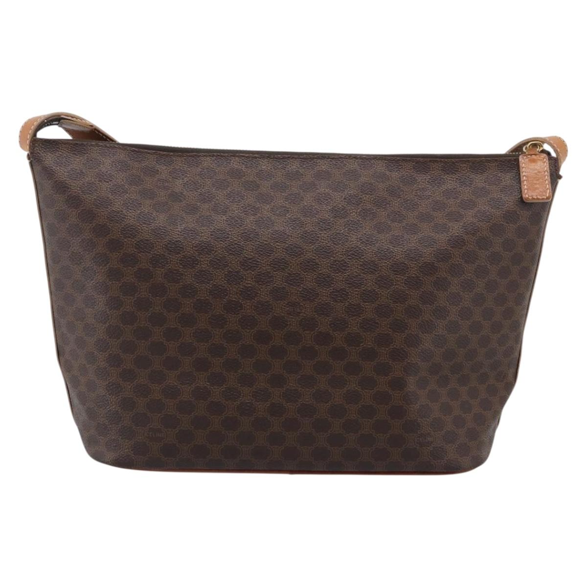 CELINE Macadam Canvas Shoulder Bag PVC Leather Brown Gold Auth ka6930
