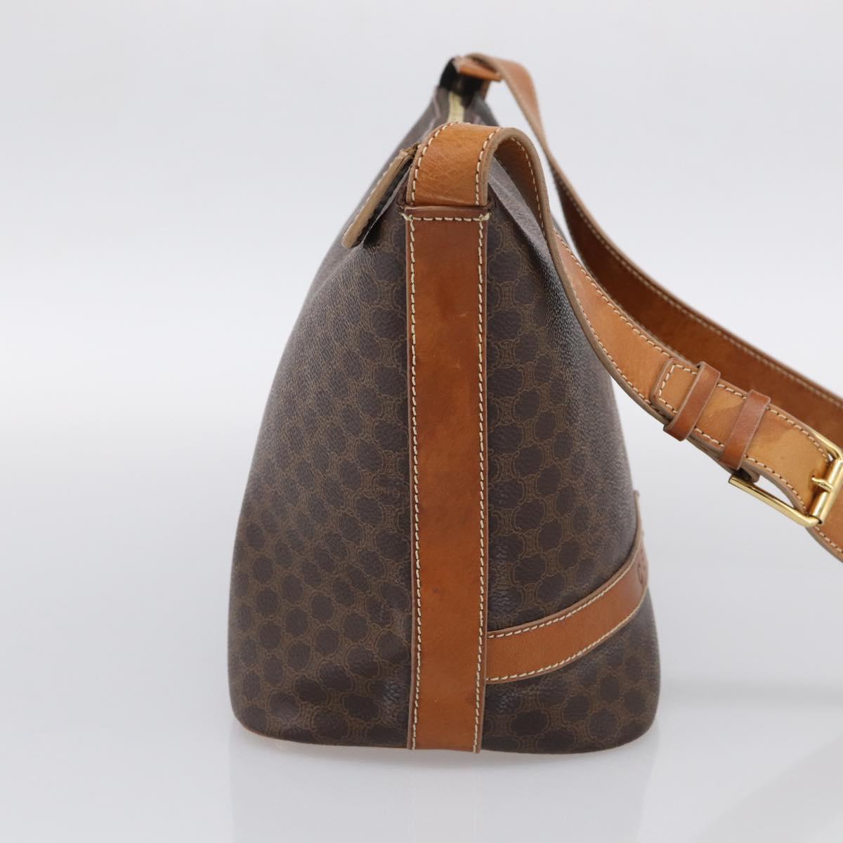CELINE Macadam Canvas Shoulder Bag PVC Leather Brown Gold Auth ka6930