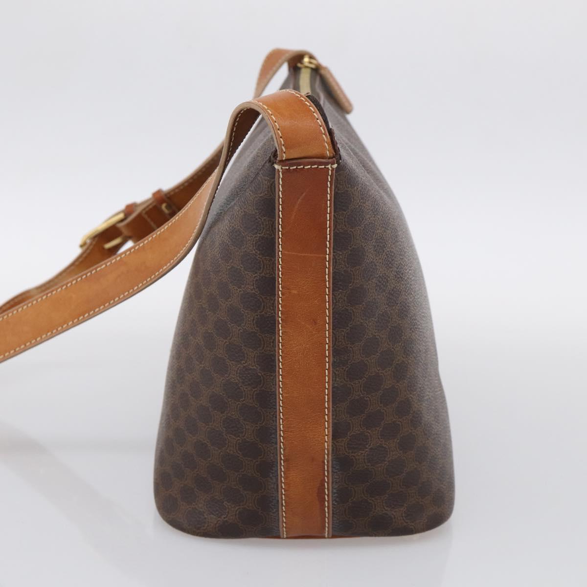 CELINE Macadam Canvas Shoulder Bag PVC Leather Brown Gold Auth ka6930