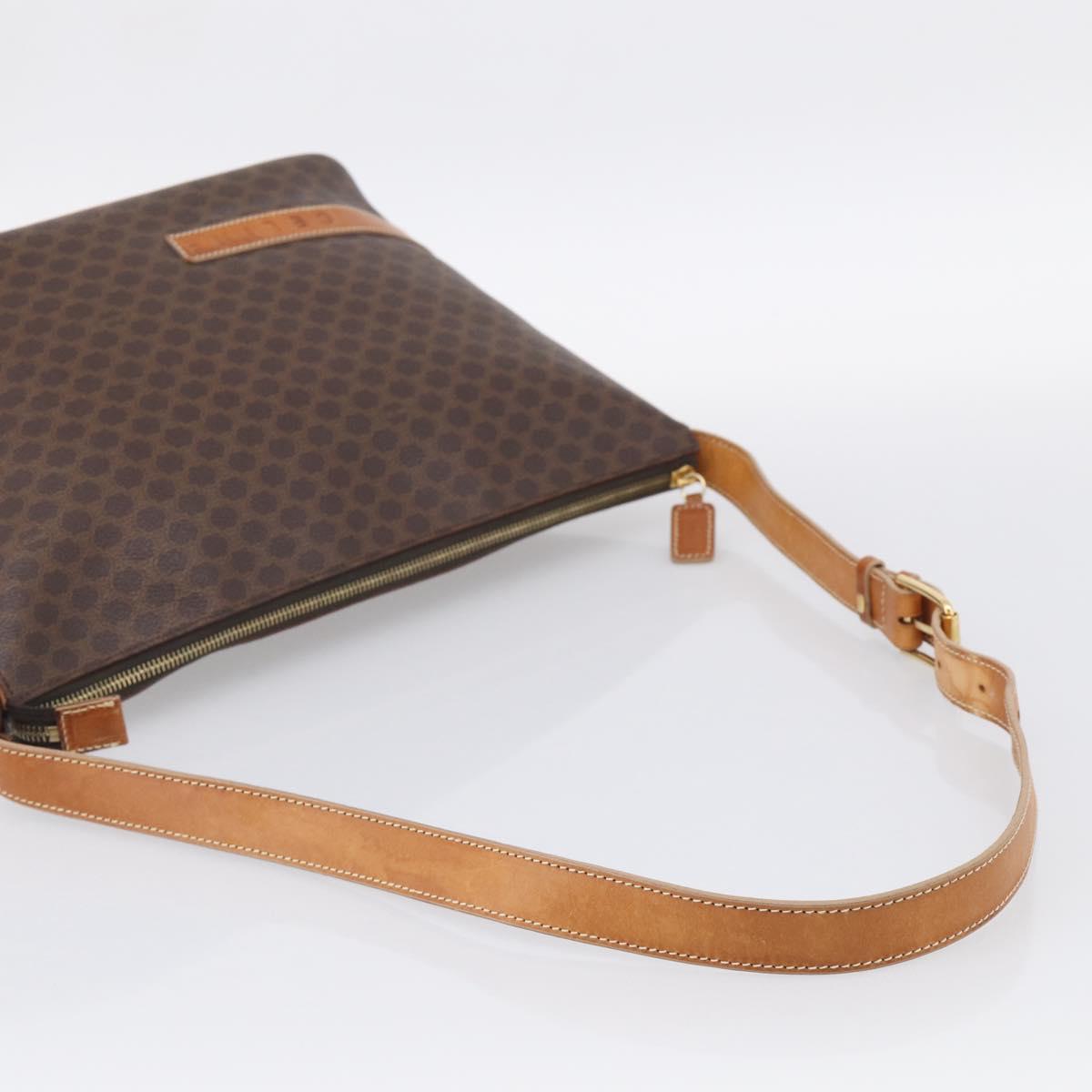 CELINE Macadam Canvas Shoulder Bag PVC Leather Brown Gold Auth ka6930
