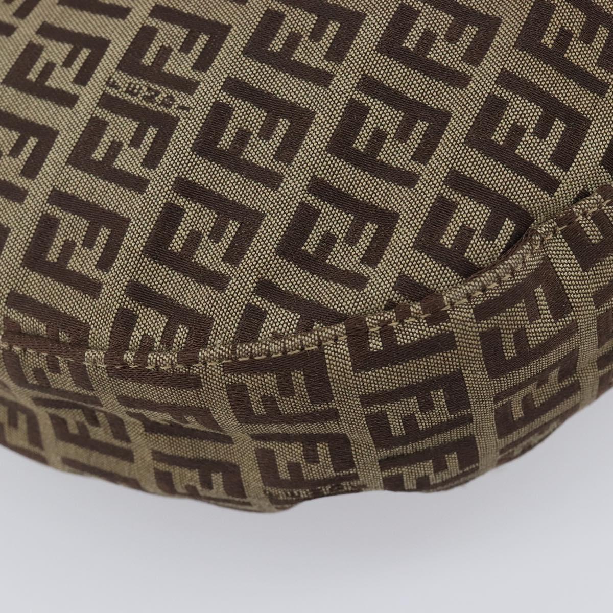 FENDI Zucchino Canvas Shoulder Bag Beige Gold 8BR552 Auth ka6934A