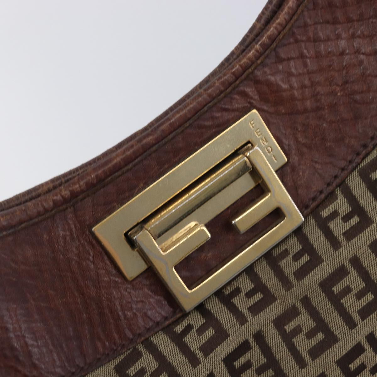 FENDI Zucchino Canvas Shoulder Bag Beige Gold 8BR552 Auth ka6934A