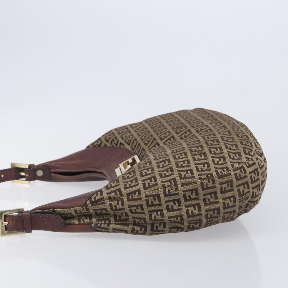 FENDI Zucchino Canvas Shoulder Bag Beige Gold 8BR552 Auth ka6934A