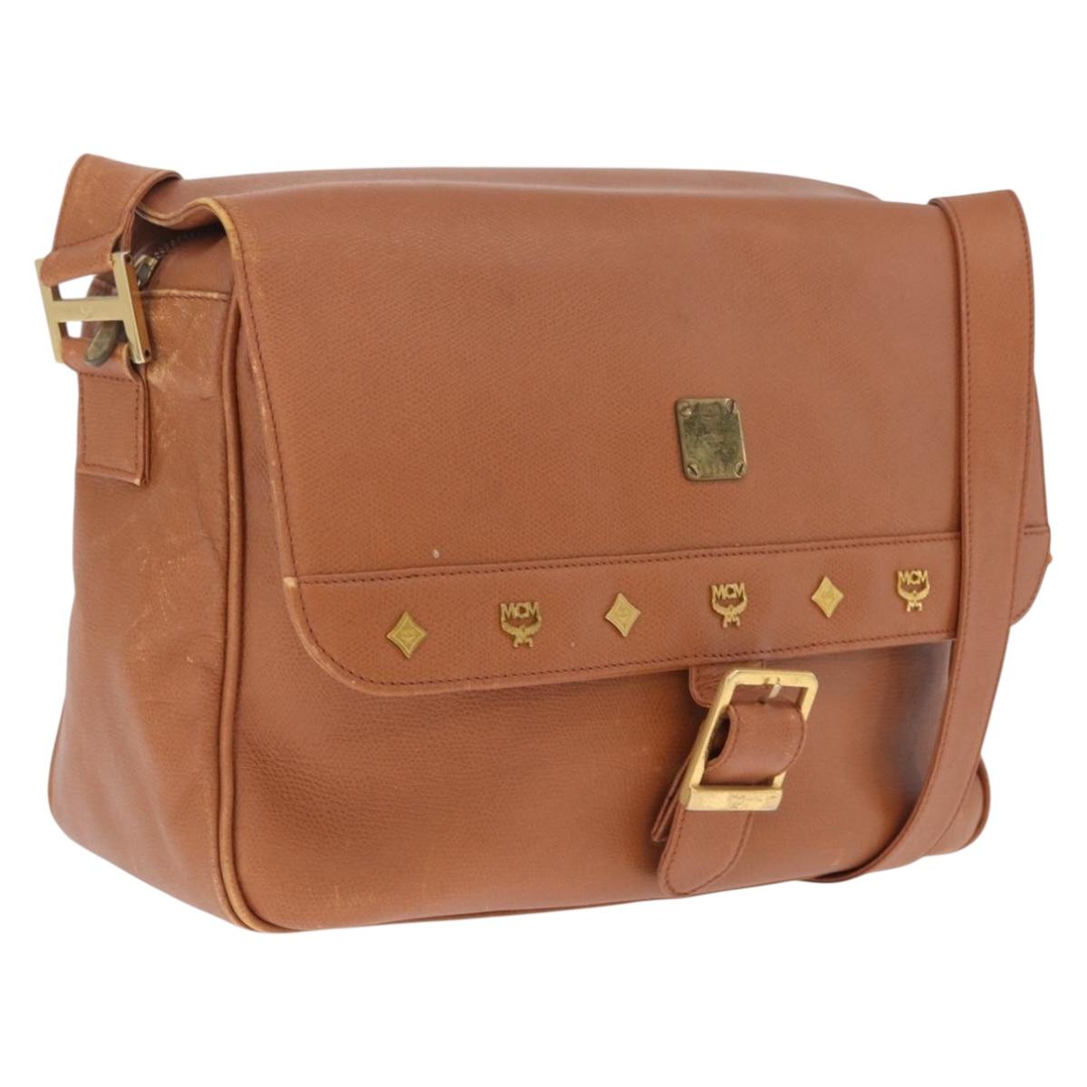 MCM Shoulder Bag Leather Brown Gold Auth ka6936
