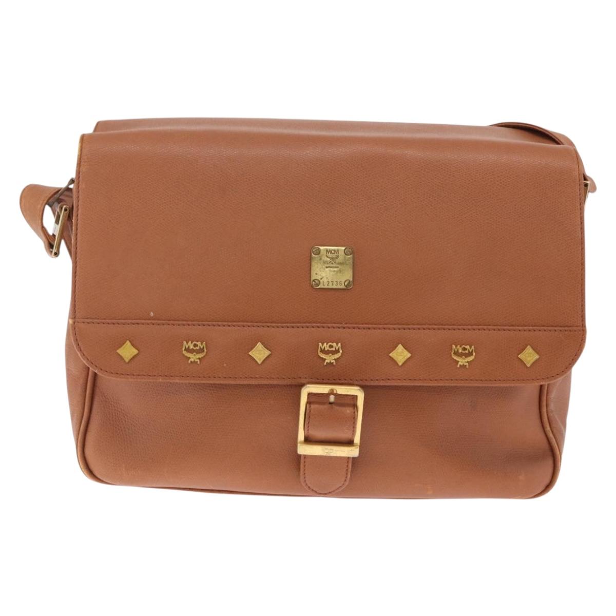 MCM Shoulder Bag Leather Brown Gold Auth ka6936