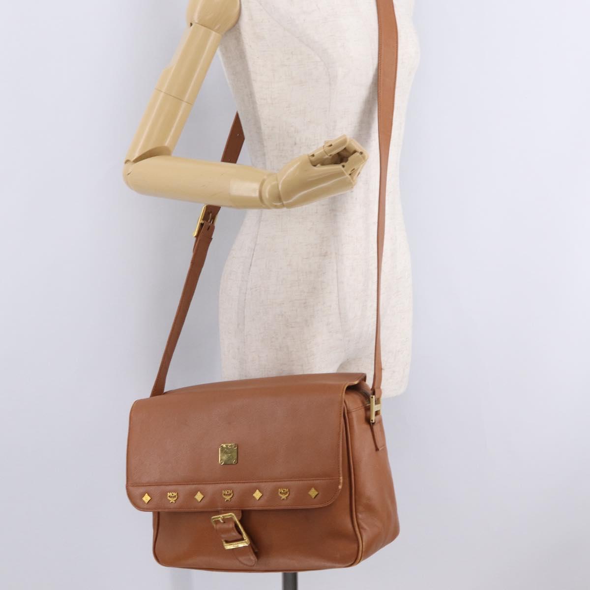 MCM Shoulder Bag Leather Brown Gold Auth ka6936