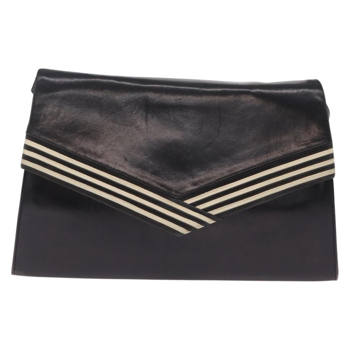 Bally Shoulder Bag Leather Black Gold Auth ka6937