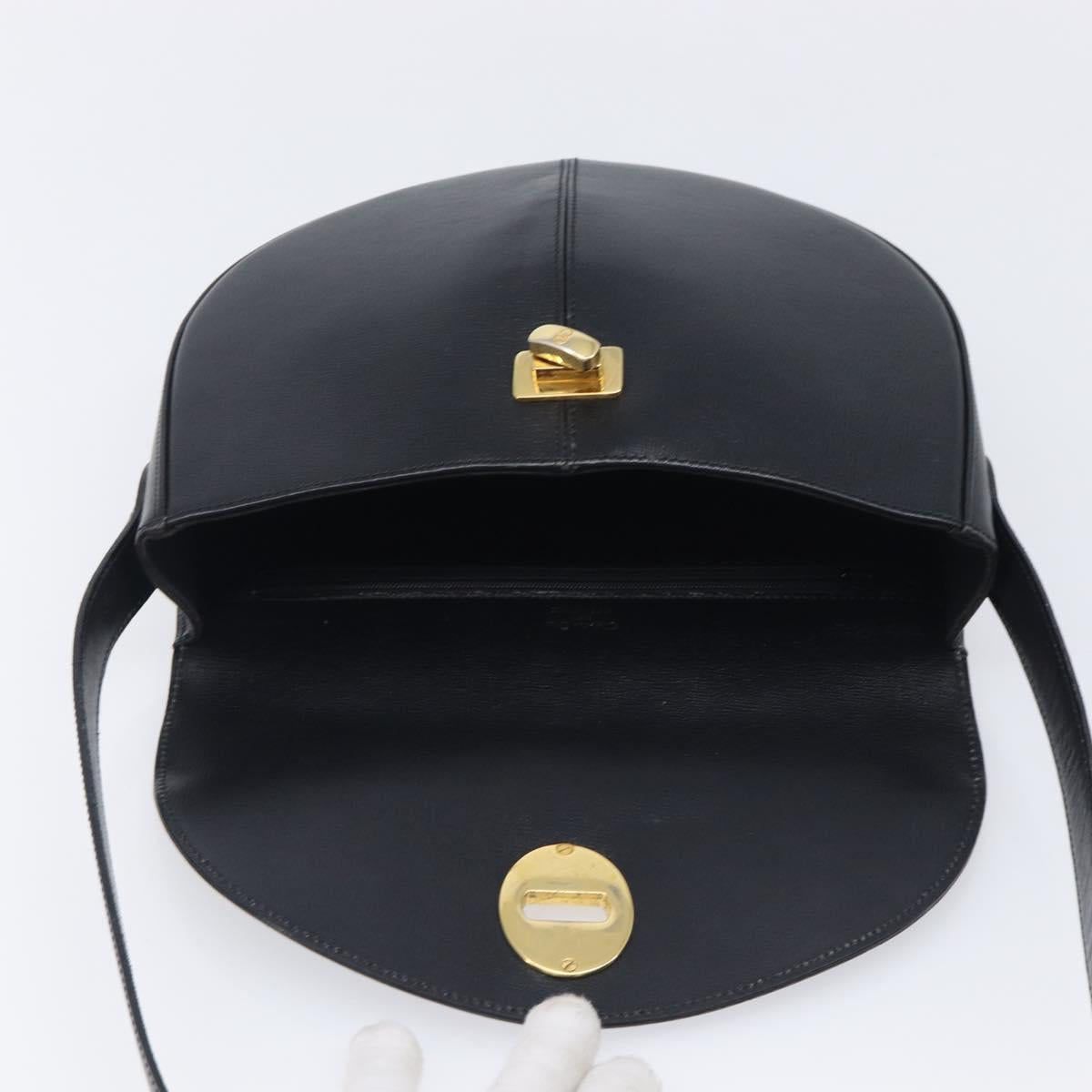 Christian Dior Shoulder Bag Leather Black Gold Auth ka6938