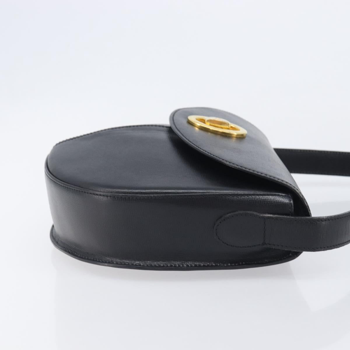 Christian Dior Shoulder Bag Leather Black Gold Auth ka6938