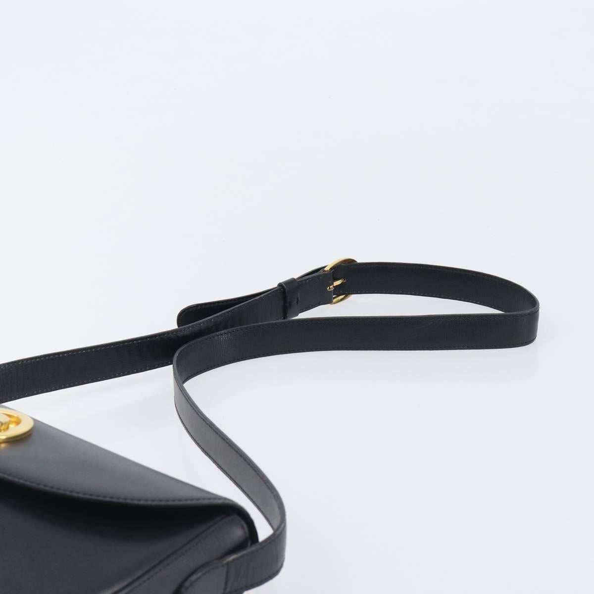 Christian Dior Shoulder Bag Leather Black Gold Auth ka6938