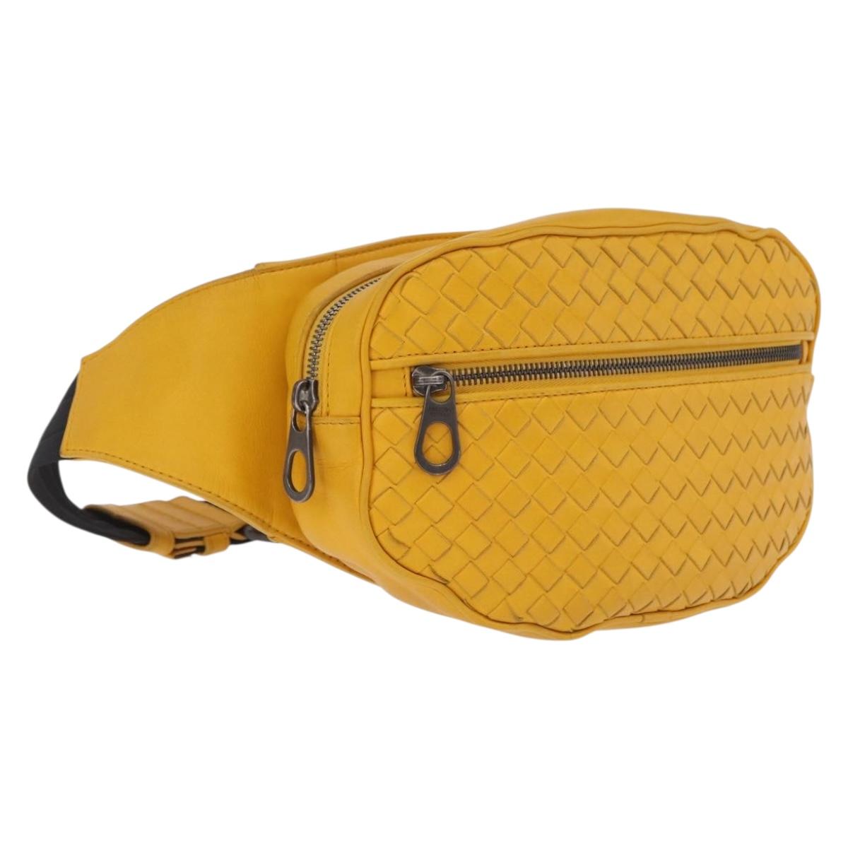 Bottega Veneta MAXI INTRECCIATO Waist Bag Leather Yellow Auth ka6940A