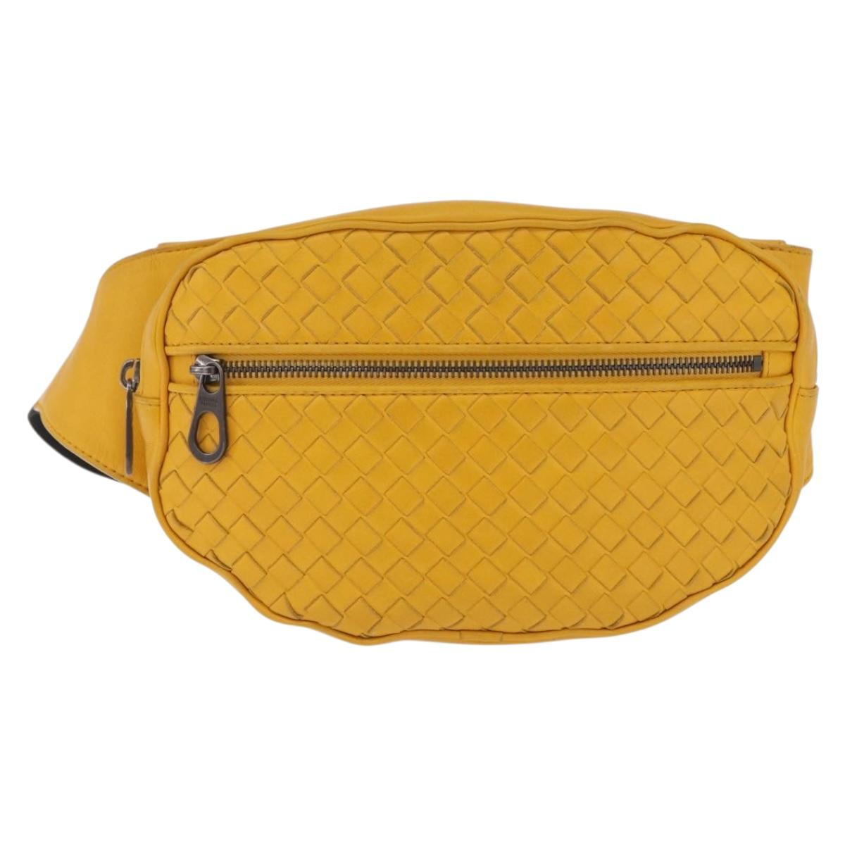Bottega Veneta MAXI INTRECCIATO Waist Bag Leather Yellow Auth ka6940A