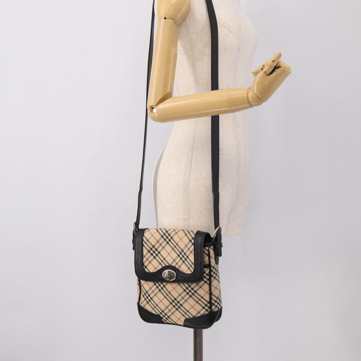 BURBERRY Nova Check Shoulder Bag Canvas Beige Silver Auth ka6942