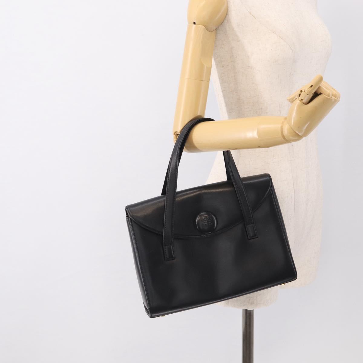 GIVENCHY Hand Bag Leather Black Gold Auth ka6943