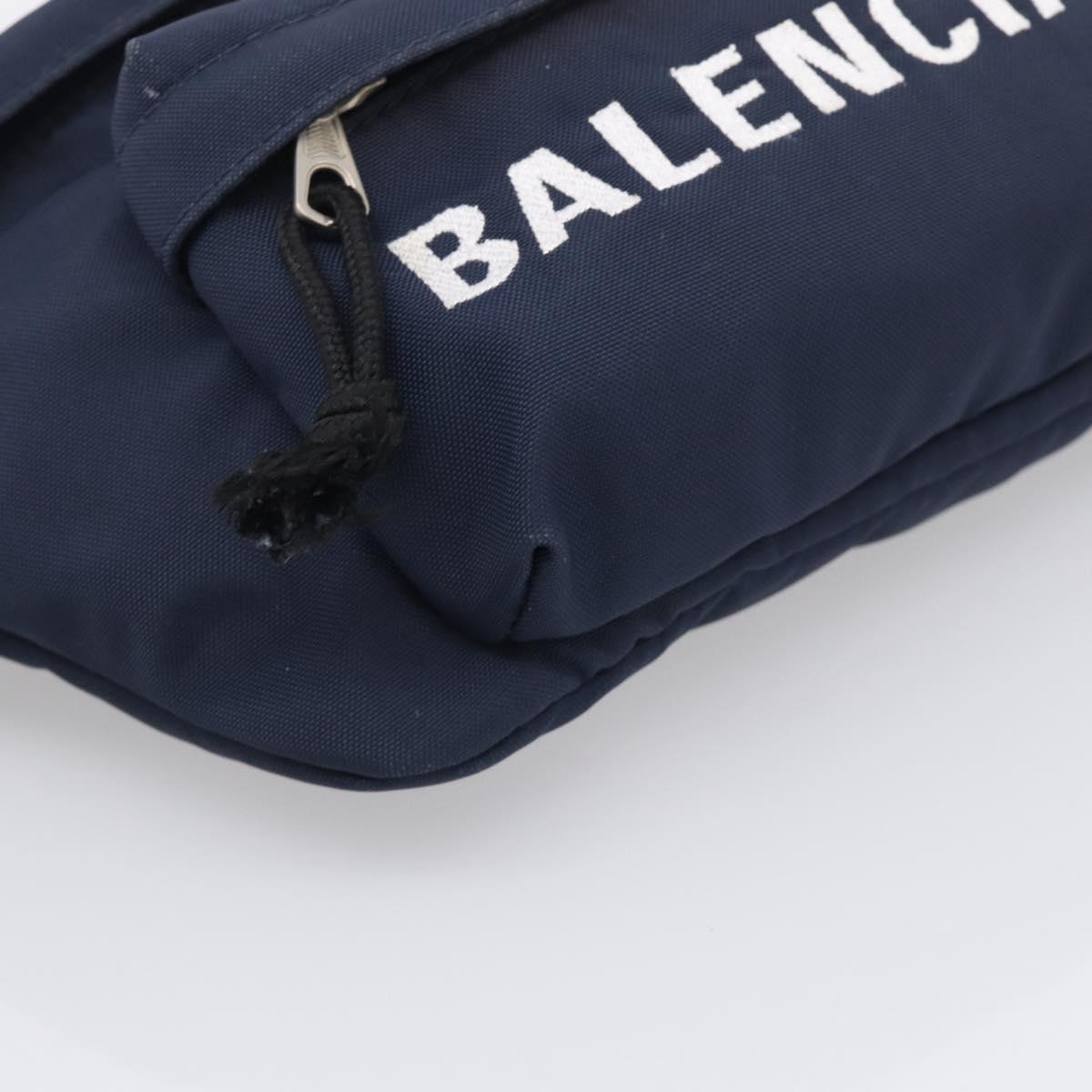 Balenciaga Waist Bag Nylon Navy Silver 533009 Auth ka6945