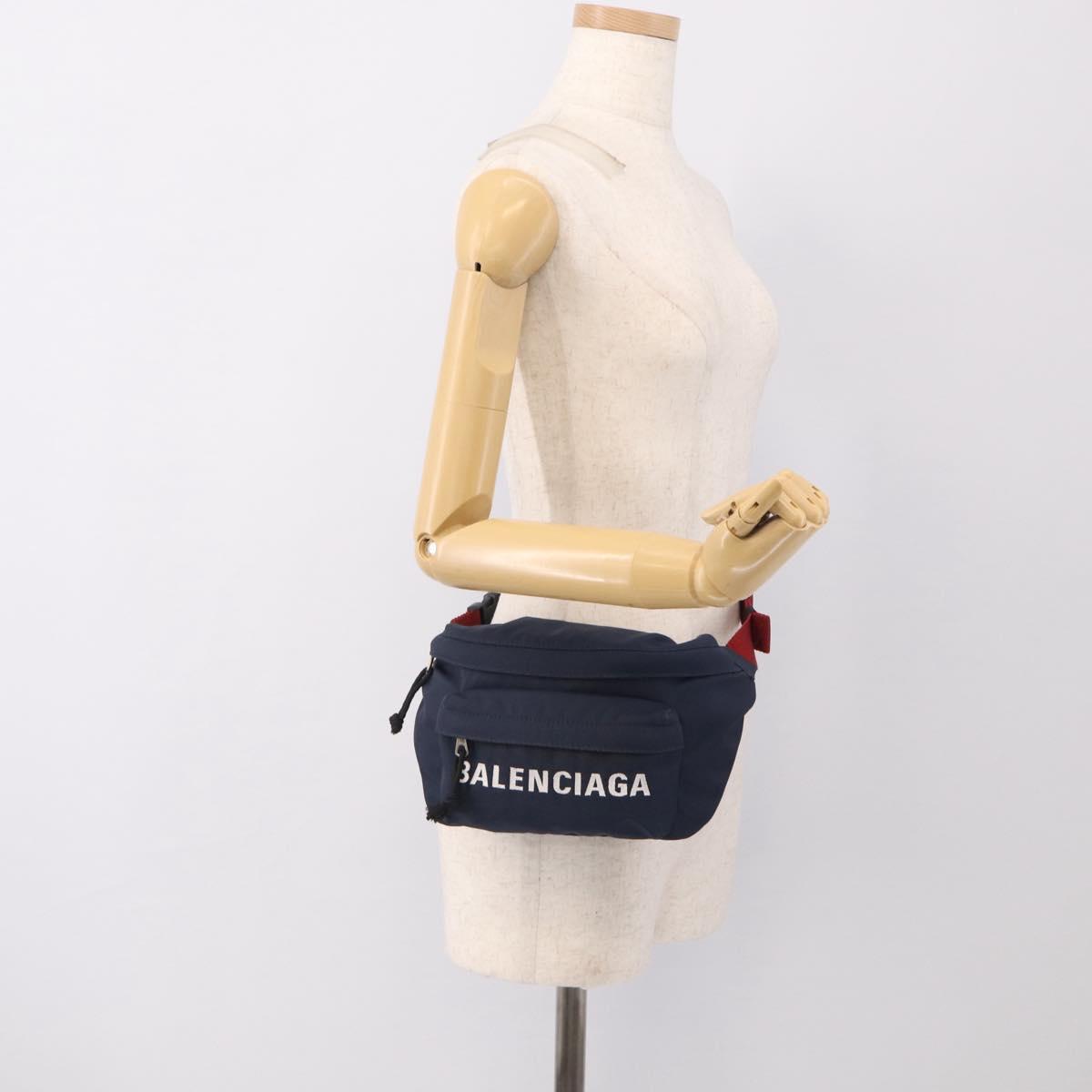 Balenciaga Waist Bag Nylon Navy Silver 533009 Auth ka6945