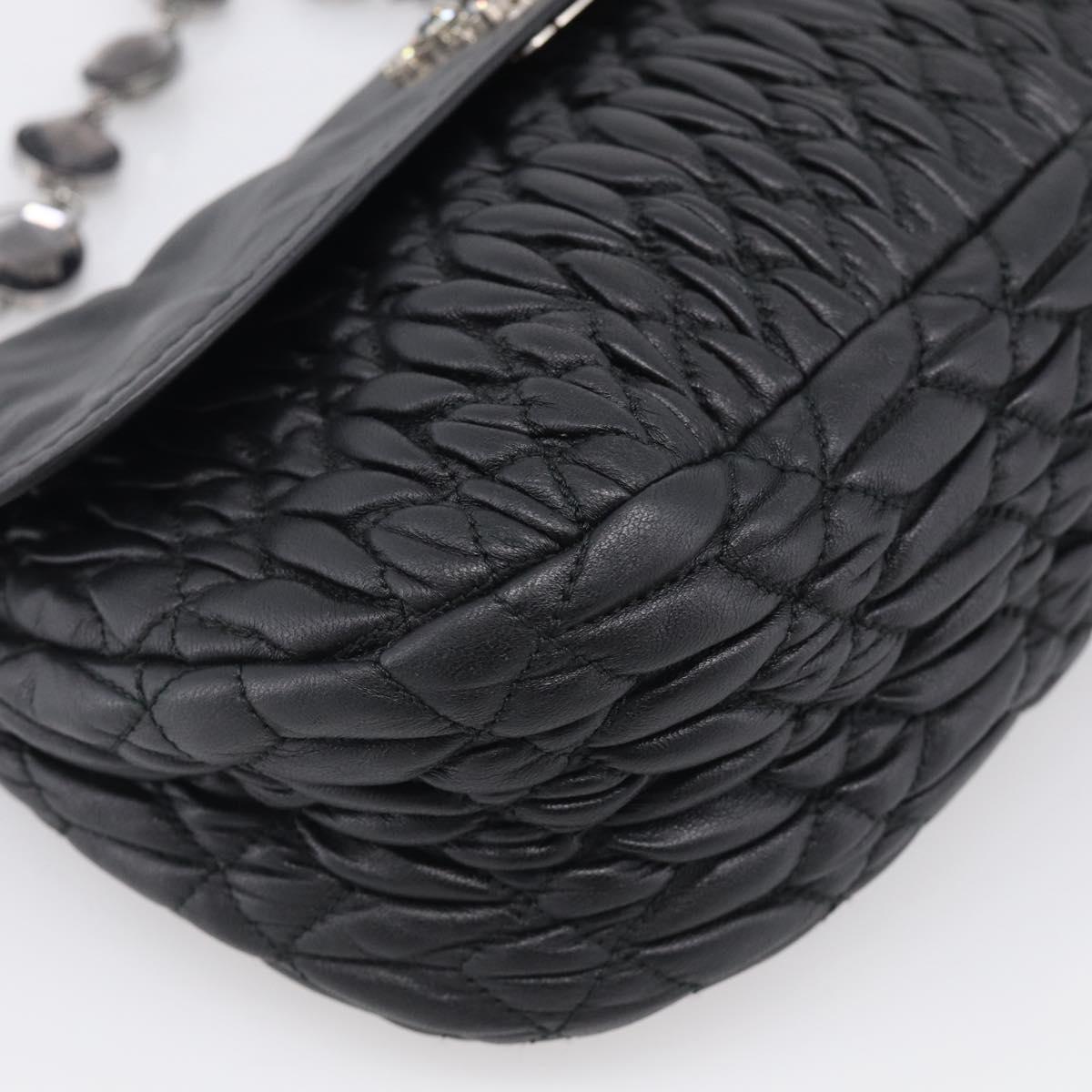 Miu Miu Matelasse Chain Shoulder Bag Leather Black Silver Auth ka6947V