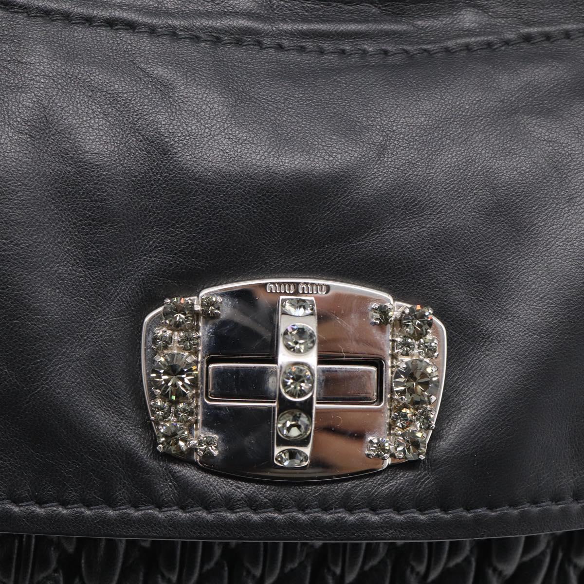 Miu Miu Matelasse Chain Shoulder Bag Leather Black Silver Auth ka6947V