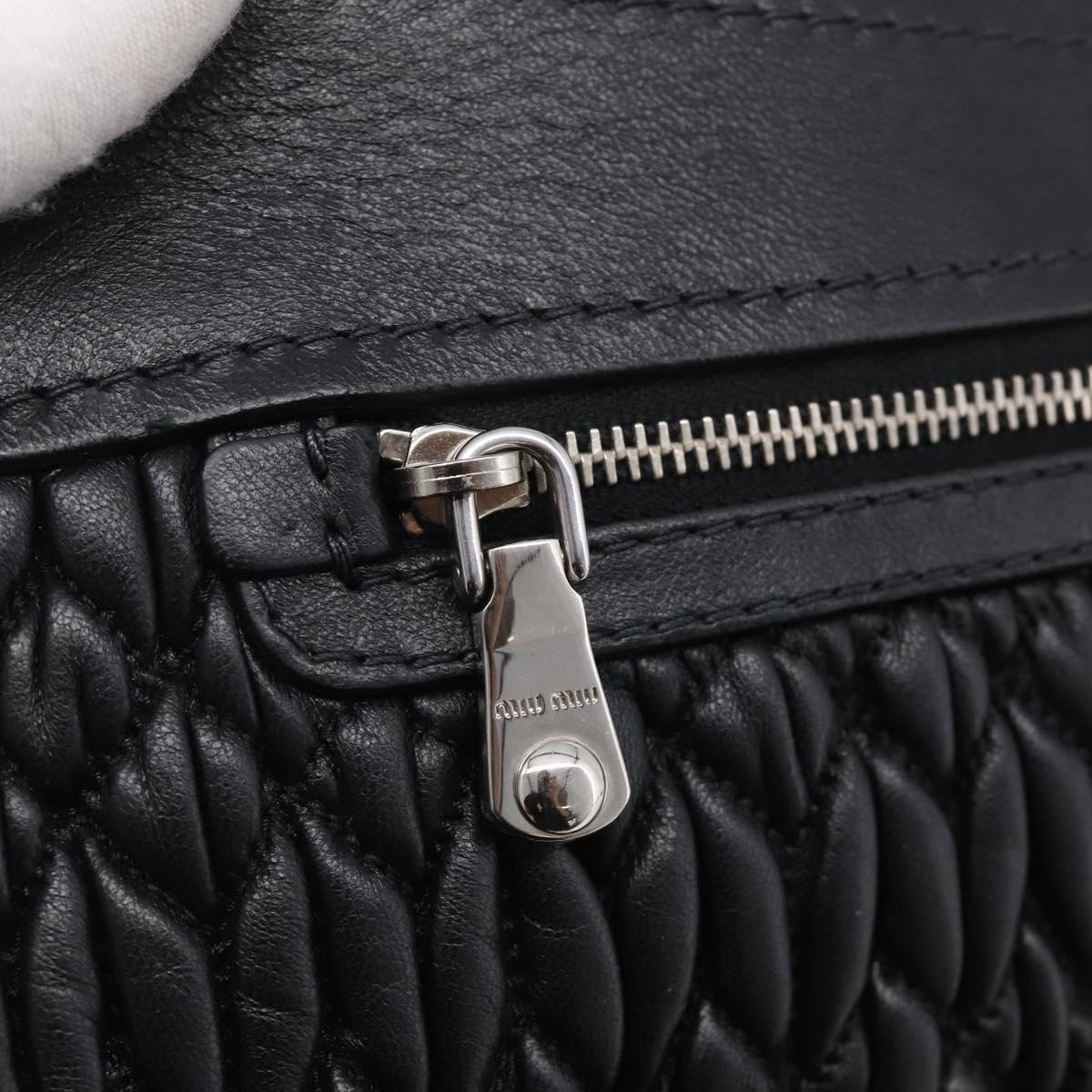 Miu Miu Matelasse Chain Shoulder Bag Leather Black Silver Auth ka6947V