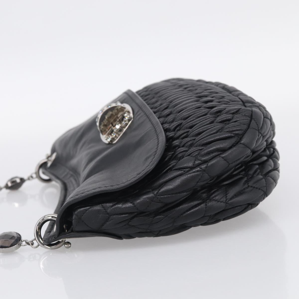 Miu Miu Matelasse Chain Shoulder Bag Leather Black Silver Auth ka6947V