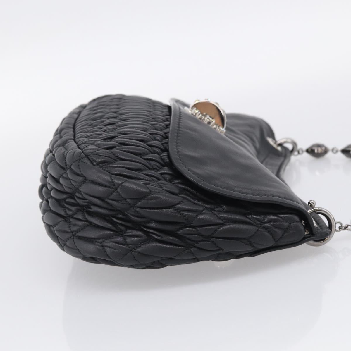 Miu Miu Matelasse Chain Shoulder Bag Leather Black Silver Auth ka6947V