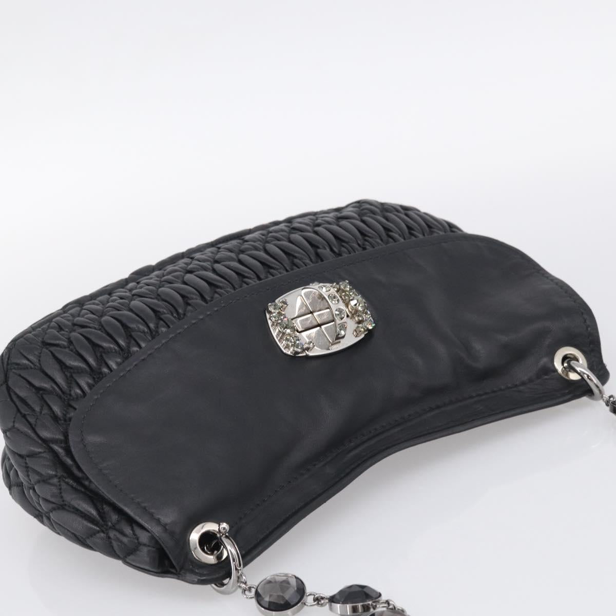 Miu Miu Matelasse Chain Shoulder Bag Leather Black Silver Auth ka6947V