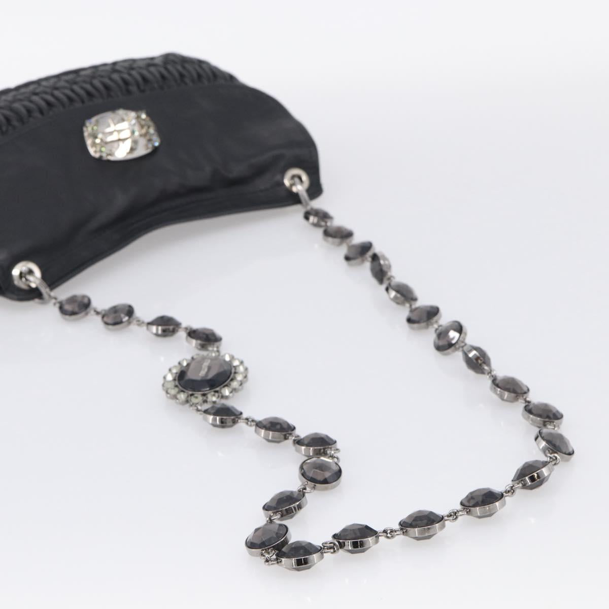 Miu Miu Matelasse Chain Shoulder Bag Leather Black Silver Auth ka6947V