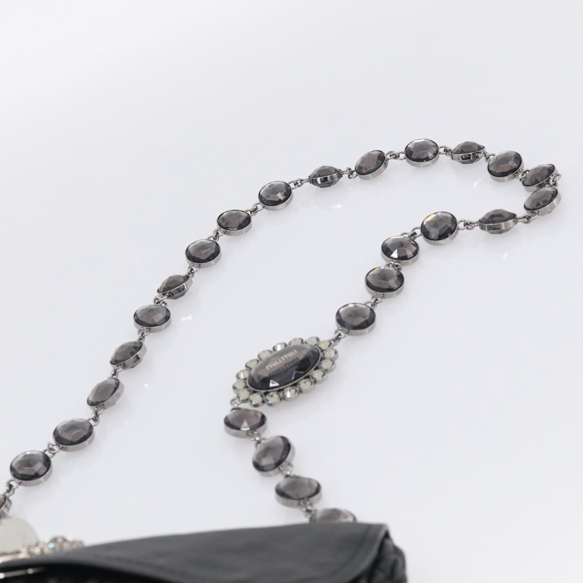 Miu Miu Matelasse Chain Shoulder Bag Leather Black Silver Auth ka6947V