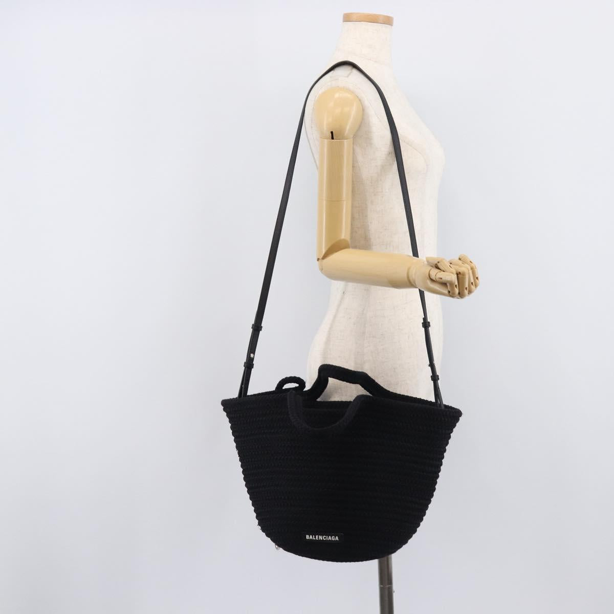 Balenciaga Ibiza Basket Hand Bag Canvas 2way Black Silver 695611 Auth ka6950SAM