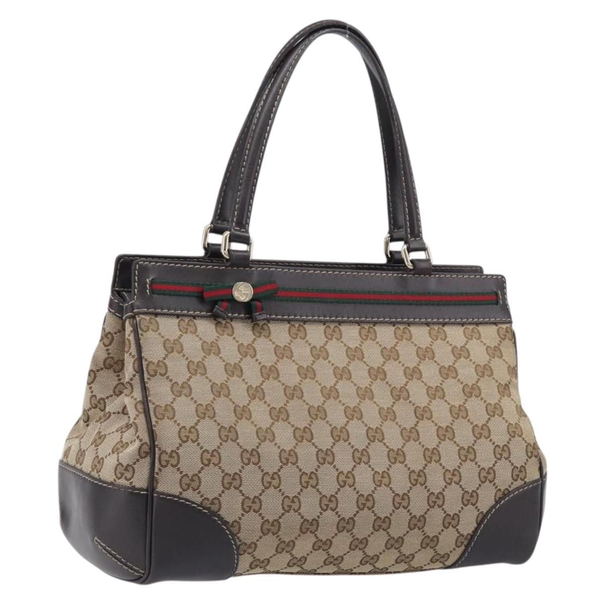 GUCCI GG Canvas Web Sherry Line Princi Hand Bag Beige Gold 257063 Auth ka6951V