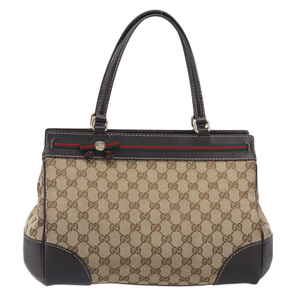 GUCCI GG Canvas Web Sherry Line Princi Hand Bag Beige Gold 257063 Auth ka6951V