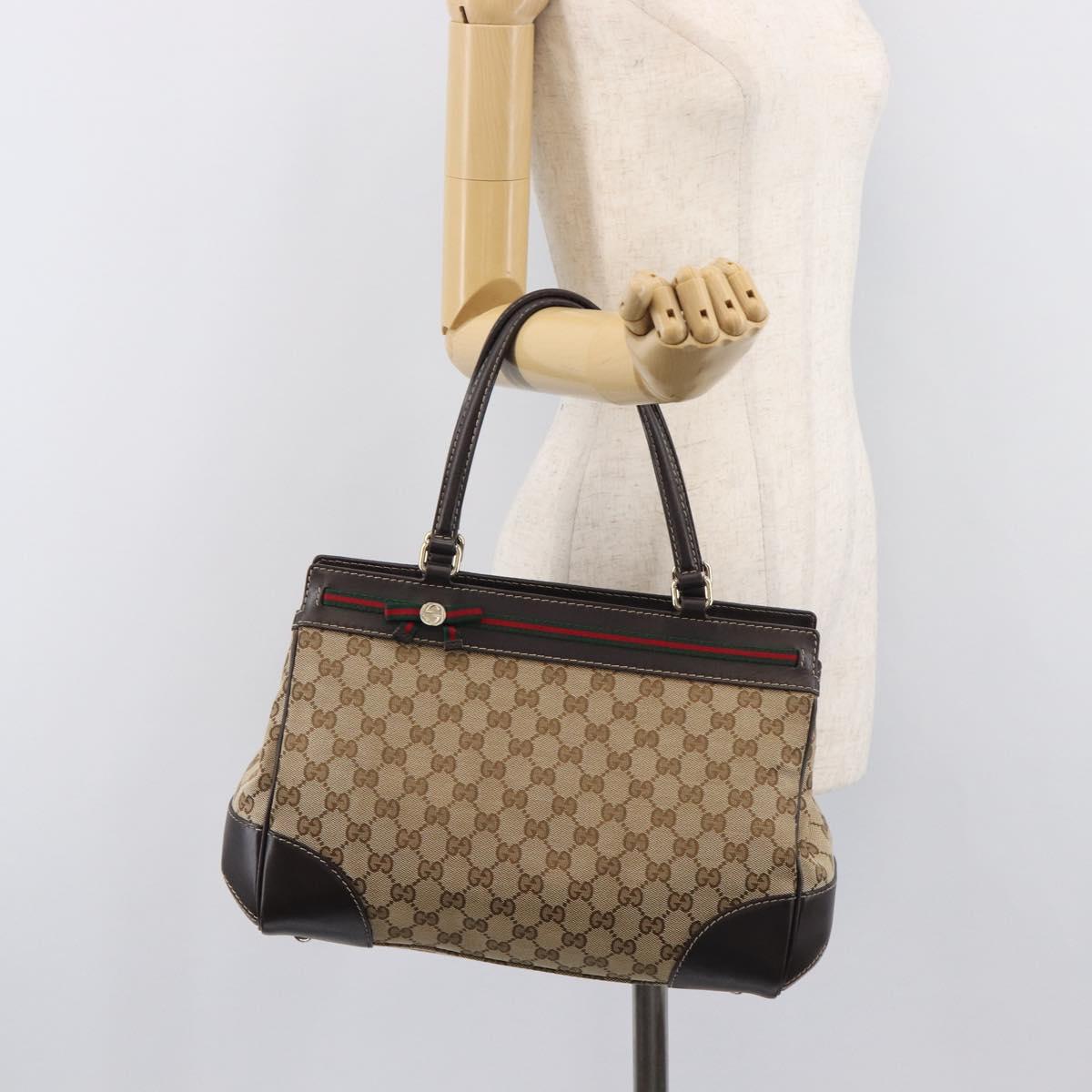 GUCCI GG Canvas Web Sherry Line Princi Hand Bag Beige Gold 257063 Auth ka6951V