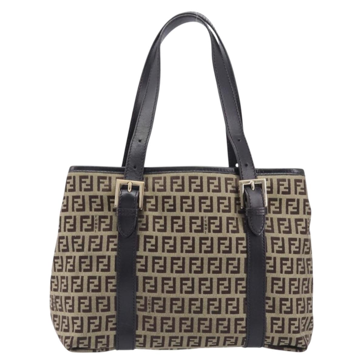 FENDI Zucchino Canvas Tote Bag Beige Gold Auth ka6952A