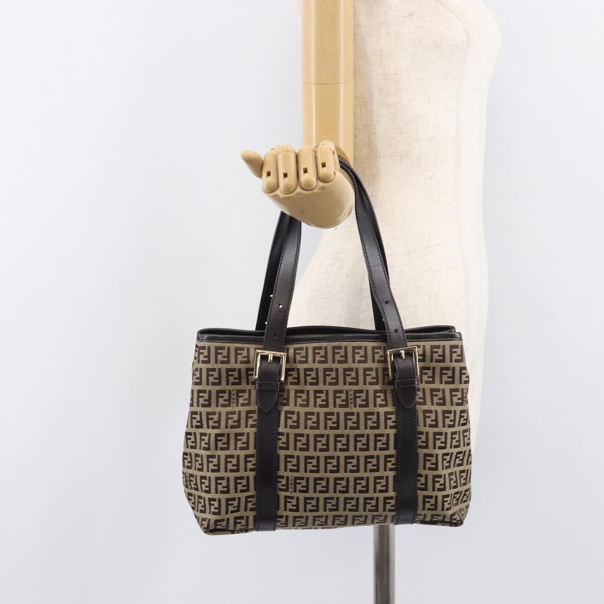 FENDI Zucchino Canvas Tote Bag Beige Gold Auth ka6952A