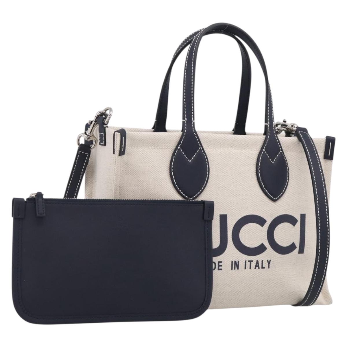 GUCCI Tote Bag Canvas 2way Ivory Silver 772144 Auth ka6953V