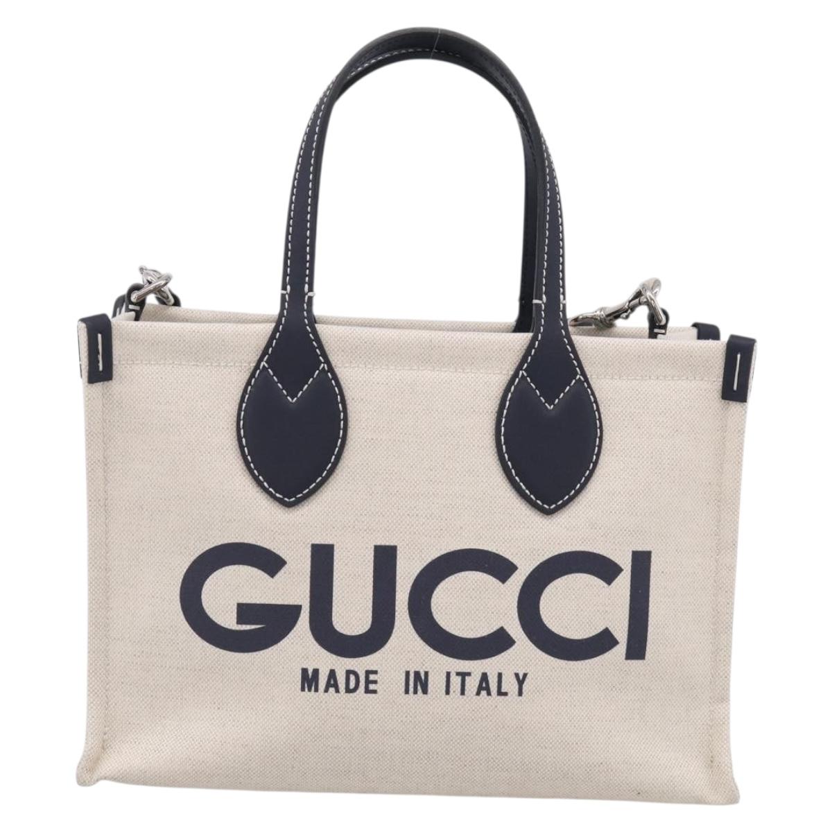 GUCCI Tote Bag Canvas 2way Ivory Silver 772144 Auth ka6953V