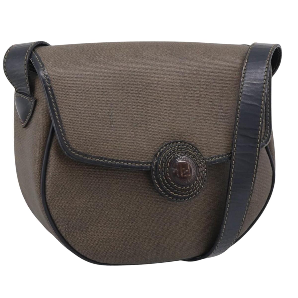 FENDI Shoulder Bag Coated Canvas Beige Gold Auth ka6955